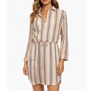 Chase Satin Stripe Wrap Shirt Dress NWT Womens Small Tie Waist Mini